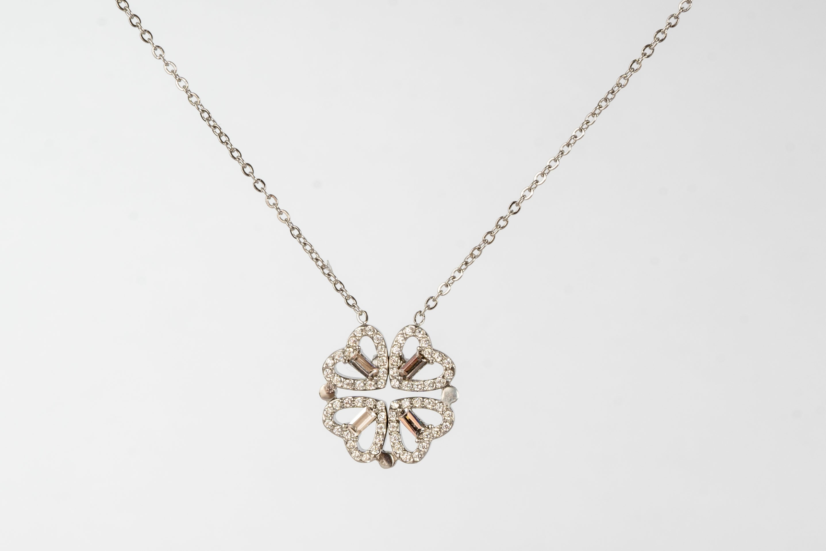 Transformable Charm Necklace - Small Hearts in Silver Steel with Glitter