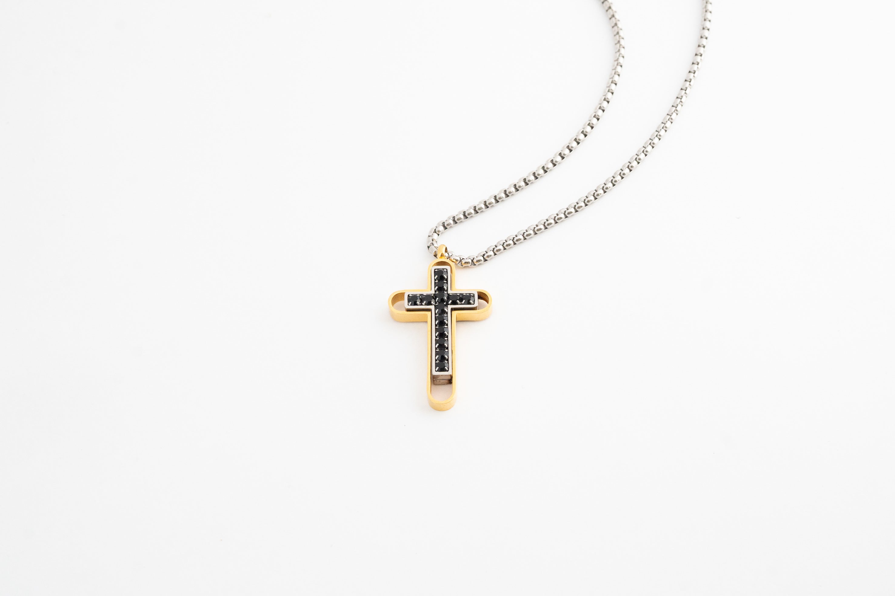 Modern Cross Necklace with Black Glitter - Symbol of Eternal Elegance
