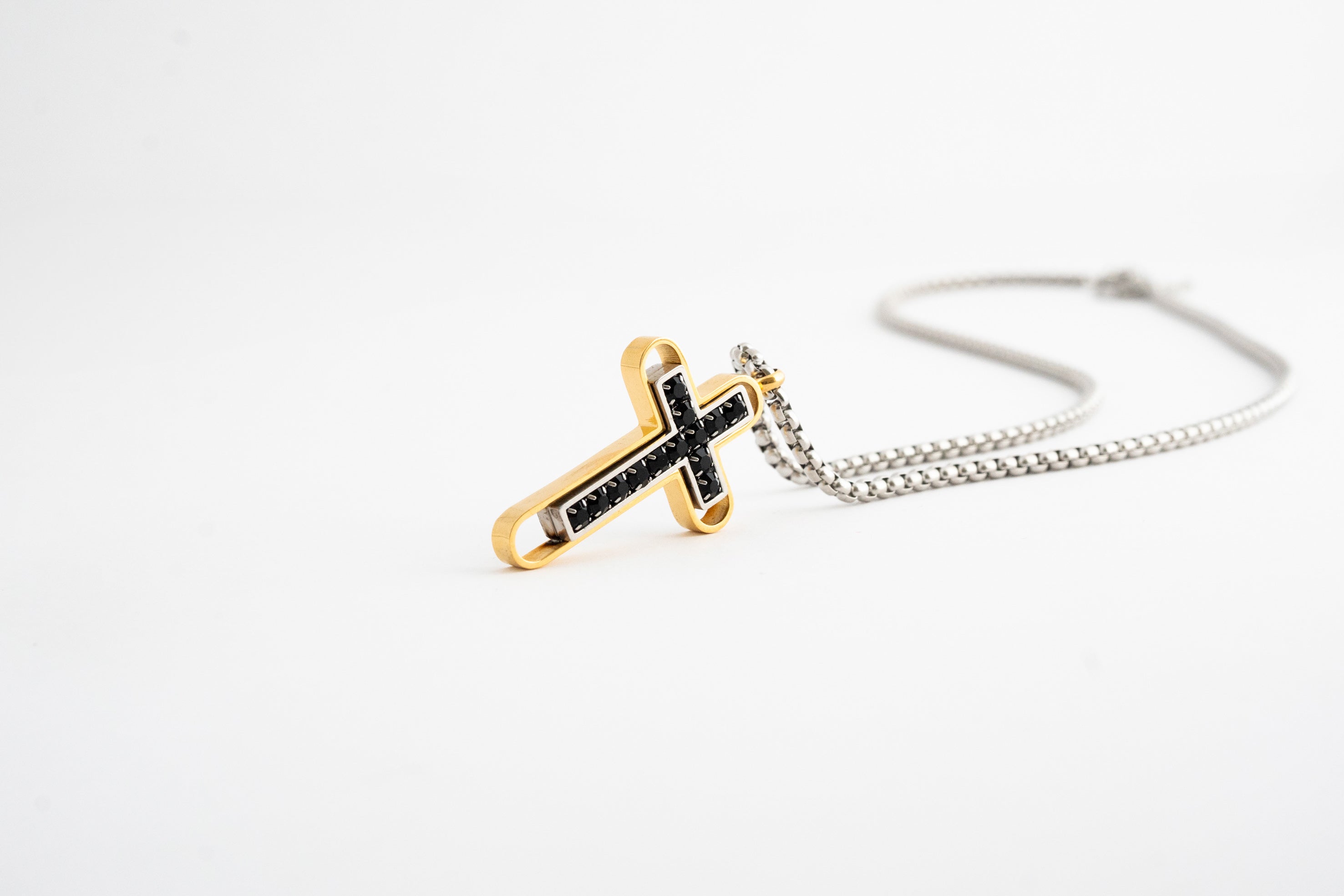 Modern Cross Necklace with Black Glitter - Symbol of Eternal Elegance