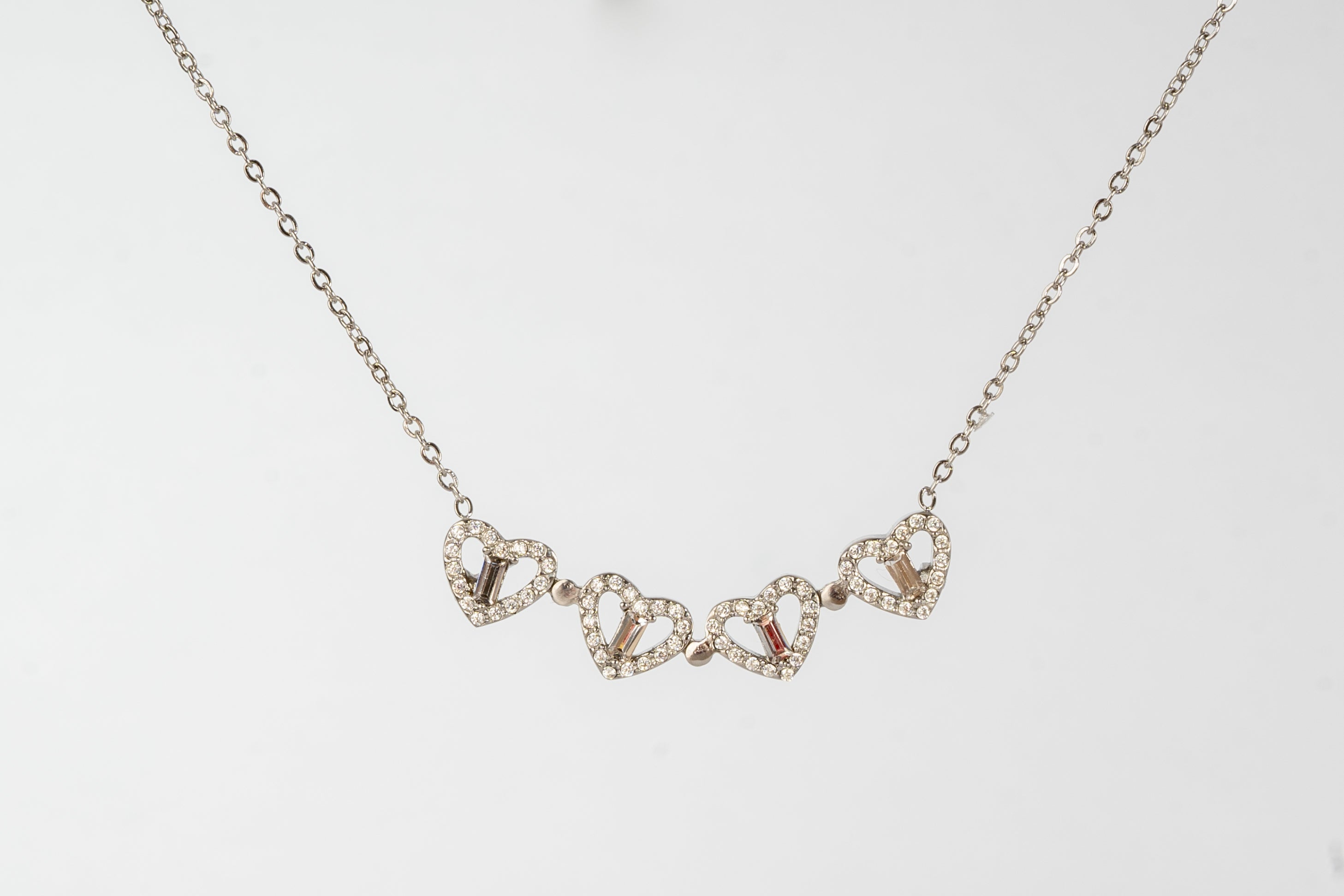 Transformable Charm Necklace - Small Hearts in Silver Steel with Glitter 