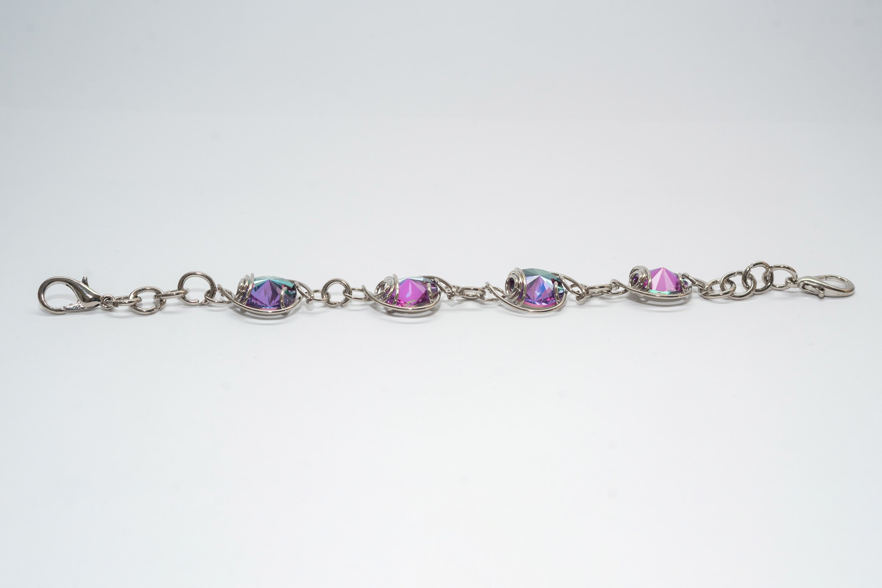 Bracciale Rodiato con 4 Cristalli Multicolor Verde-Viola